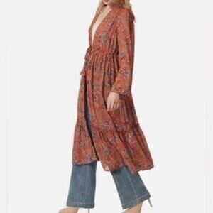 Jessica Simpson Plus Boho Paisley Tiered Long Sleeve Maxi Dress Duster - Size 3X